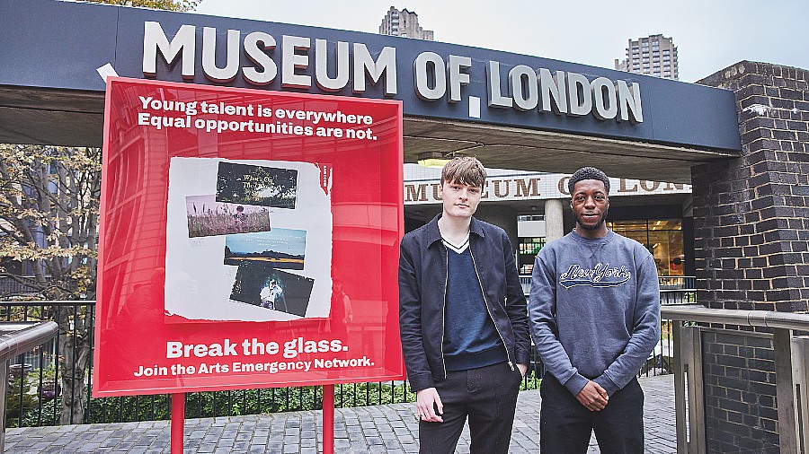 Arts Emergency young Talent Gwent Odai and Sam Oddie outside supporter organisation the Museum of London - mediashotz